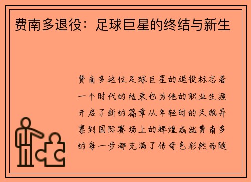 费南多退役:足球巨星的终结与新生