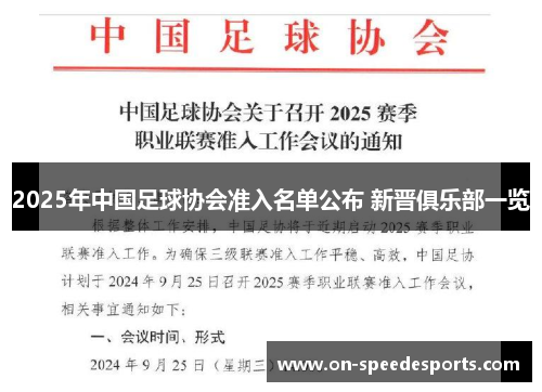 2025年中国足球协会准入名单公布 新晋俱乐部一览